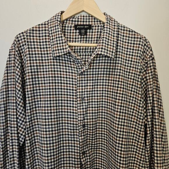 Porter + Ash Men's Gingham Brown Gray Cream Button-down Dress Shirt Size XXL - Picture 2 of 11